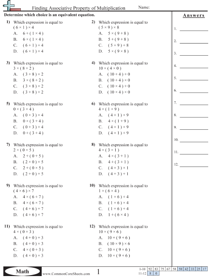 Properties Worksheets - Finding Associative Property of Multiplication  worksheet